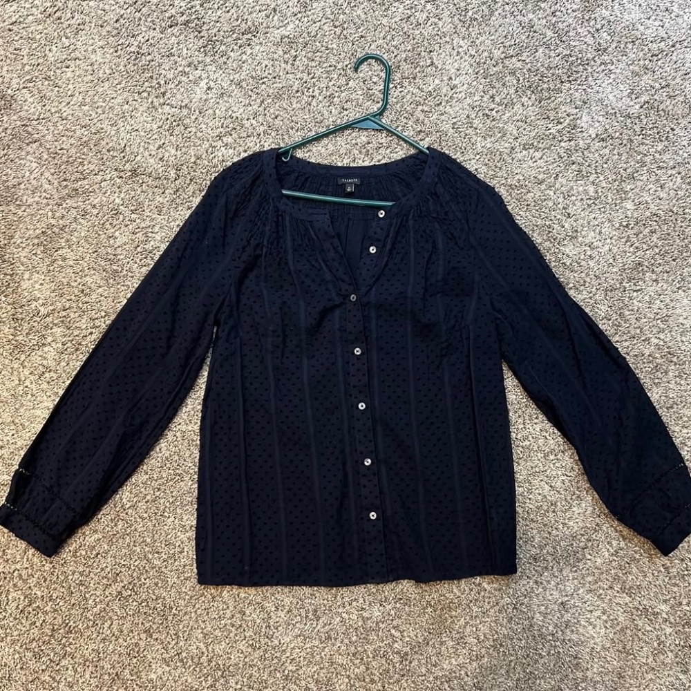 TALBOTS NAVY COTTON BUTTONDOWN BLOUSE